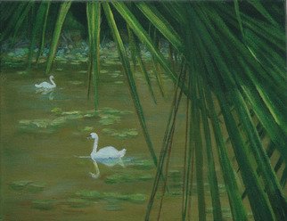 Lorrie Williamson, 'Swans Through The Palms', 2003, original Painting Acrylic, 14 x 11  x 1 cm. Artwork description: 1911  Sharing memorable moments through art.  More from the Bonnet House series. ...