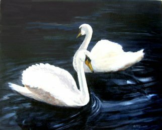 Lorrie Williamson; Swans In The Moonlight, 2004, Original Painting Oil, 24 x 18 inches. Artwork description: 241  The swans dance and play the mating game. ...