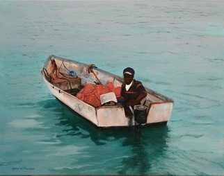 Lorrie Williamson; The ConchShell Man, 2011, Original Painting Acrylic, 24 x 18 inches. Artwork description: 241  Figurative; Seascape; An interesting portrait of a young man delivering conch shells to sell at the water taxi stand; his way of making a living in the Bahamas.  ...