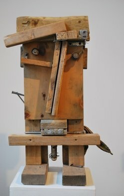 Louise Parenteau; PABLO, 2007, Original Sculpture Mixed,  63 cm. Artwork description: 241      Scrap material: Wood, metal, cloth, found objects.    Scrap material:wood, metal, leather, found objects     ...