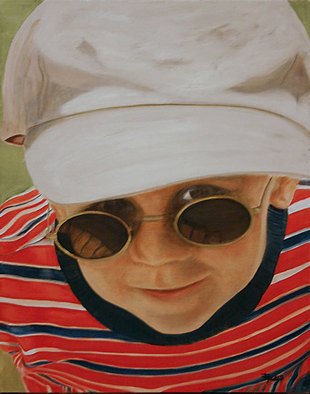 Laurie Pagels; Poster Boy, 2007, Original Painting Oil, 16 x 20 inches. Artwork description: 241  Children, hat, child, boy, sunglasses, portrait, red, blue, white, green, summer  ...