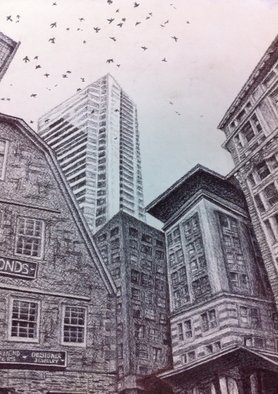 Lacey Smith; City Scape, 2011, Original Drawing Pen, 18 x 12 inches. 