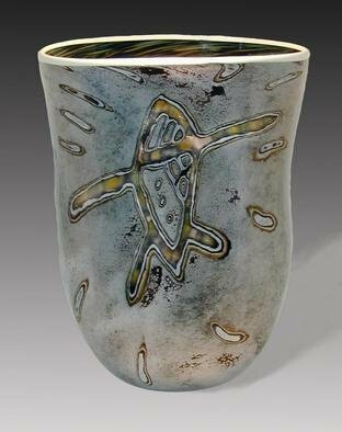 Lawrence Tuber; Glyph Vessel, 2003, Original Glass Blown, 7 x 13 inches. Artwork description: 241 Blown, Hand Carved & Re- Blown Glass Vessel...