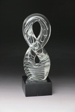 Lawrence Tuber; Infinity Szculpture, 2022, Original Glass Blown, 3 x 9 inches. Artwork description: 241 Hot sculpted glass, crystal with duro white, mounted ona marble base...