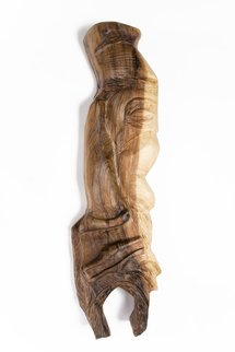 Blazej Siplak; Head N 9, 2017, Original Sculpture Wood, 30 x 98 cm. Artwork description: 241 wood, head, abstract, walnut, brown, sculpture, woodcut...