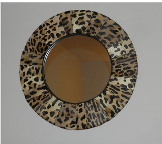 Evelyne Parguel; Round Mirror With Calfski..., 2014, Original Leather, 50 x 50 cm. Artwork description: 241  beautiful round mirror made of scrapes genuine calfskin imitation leopard diameter 50 cm                    ...