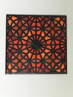Evelyne Parguel; Zellige Decorative, 2016, Original Leather, 45 x 47 cm. Artwork description: 241   beautiful wall leather decoration representing a moroccan zellige made of orange red brown lambskin recycling                            ...