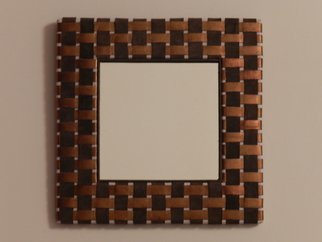 Evelyne Parguel; Brown Checkered Mirror , 2016, Original Leather, 30 x 30 cm. Artwork description: 241     beautiful brown mirror  in veritable lambskin,                           ...