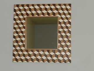 Evelyne Parguel; Checkered Mirror Trompe L Oeil, 2016, Original Leather, 45 x 45 cm. Artwork description: 241     beautiful brown mirror  in veritable lambskin,                           ...
