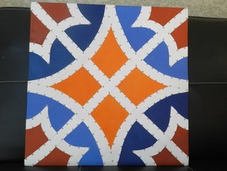 Evelyne Parguel; Lambskin Cement Tiles, 2017, Original Leather, 45 x 45 cm. Artwork description: 241 blue brorwn and orange lambskin cement tiles ...