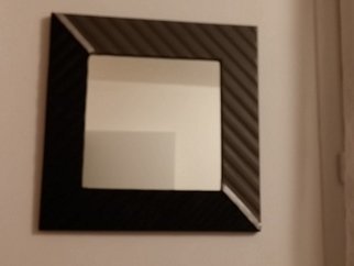 Evelyne Parguel; Lambskin Mirror In Relief, 2017, Original Leather, 25 x 25 cm. Artwork description: 241 grey and black Lambskin mirror in relief...