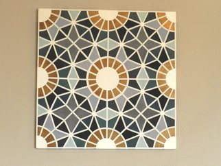 Evelyne Parguel; Wall Leather Decoration, 2016, Original Leather, 60 x 60 cm. Artwork description: 241  beautiful wall leather decoration representing a moroccan zellige made of blue white and copper lambskin recycling                           ...