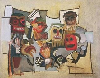 Lucia Timis; Masks 03, 1980, Original Painting Oil, 39 x 31 inches. 