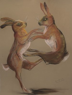 Tom Lund-Lack, 'Boxing Hares 1', 2017, original Pastel, 50 x 70  cm. Artwork description: 2103 This drawing in pastel was one of several that I did in preparation for a commissioned piece.  When a visitor bought one I took another look at the sketches and thought they were worth putting up on the web. ...