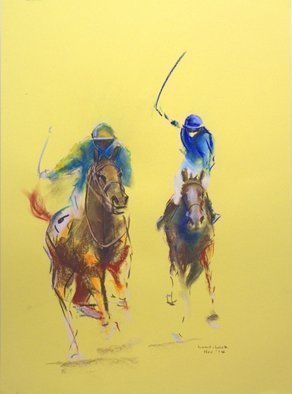 Tom Lund-Lack, 'Energy 7', 2008, original Pastel, 50 x 70  cm. Artwork description: 1758  Pace, colour  movement of racehorse and jockey are the subject of these rapidly executed sketches using pastel on yellow paper. ...