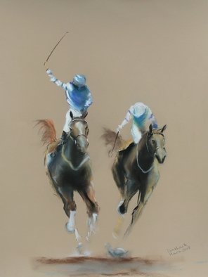 Tom Lund-Lack; Energy 20, 2018, Original Pastel, 50 x 70 cm. Artwork description: 241 Harder to do than they look, no mistakes allowed.  In this series of pastels the title reflects the energy of the sport of horse racing and the execution of the piece. The support is 300GSM Mi Teintes white pastel paper. ...