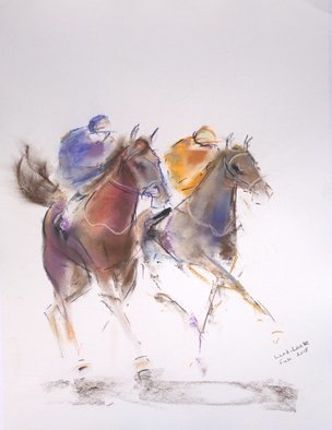 Tom Lund-Lack; Energy 21, 2018, Original Pastel, 50 x 70 cm. Artwork description: 241 Harder to do than they look, no mistakes allowed.  In this series of pastels the title reflects the energy of the sport of horse racing and the execution of the piece. The support is 300GSM Mi Teintes white pastel paper. ...