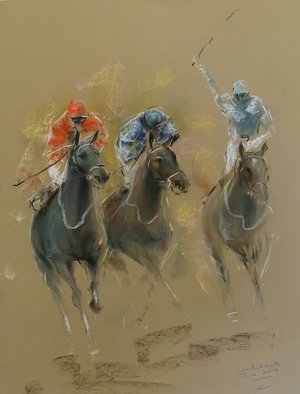 Tom Lund-Lack; Energy 28, 2019, Original Pastel, 50 x 70 inches. Artwork description: 241 Pastel on Mi- Teinte Touch paper.  a snap shot of the colour and movement of horse racing. ...