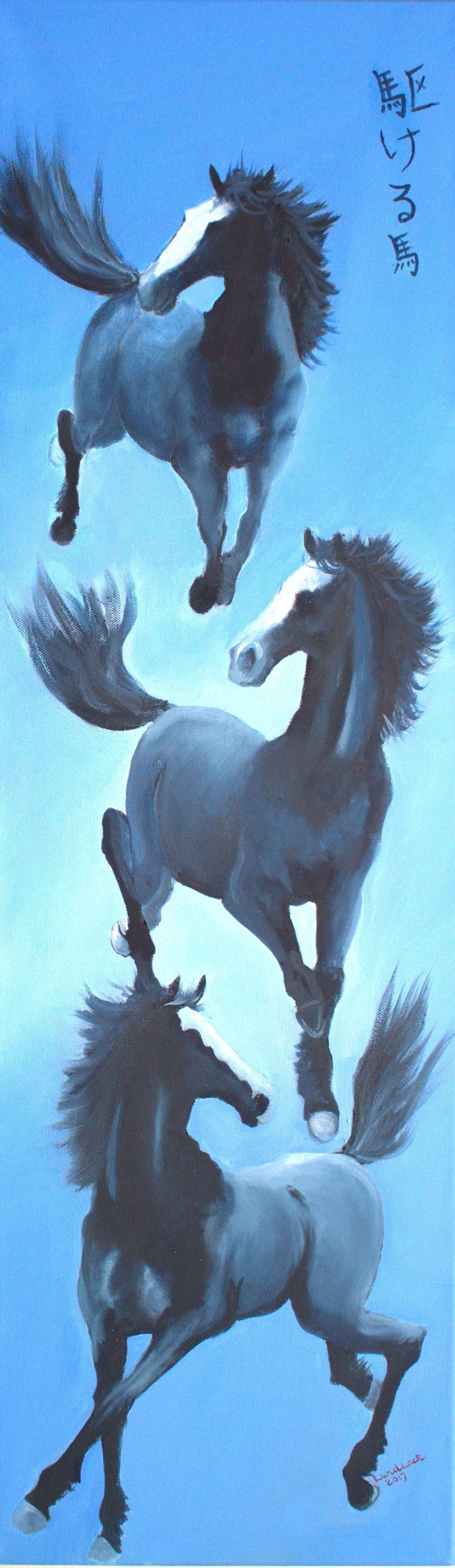 Tom Lund-Lack, , , Original Painting Oil, size_width{galloping_horses_in_blue-1505755680.jpg} X  