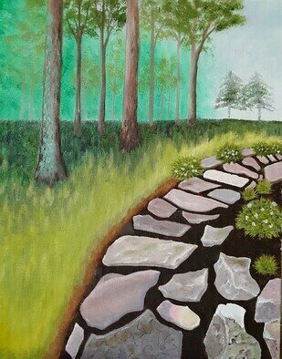 Lora Vannoord; The Right Path, 2023, Original Painting Oil, 11 x 14 inches. Artwork description: 241 An original oil painting of a scenic yard with a rock path on canvas board. ...