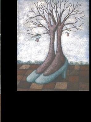 Lynette Vought; The Ruby Tree, 1999, Original Reproduction, 10 x 13 inches. Artwork description: 241 Trees growing out of a pair of shoes. This painting is a color laser print....