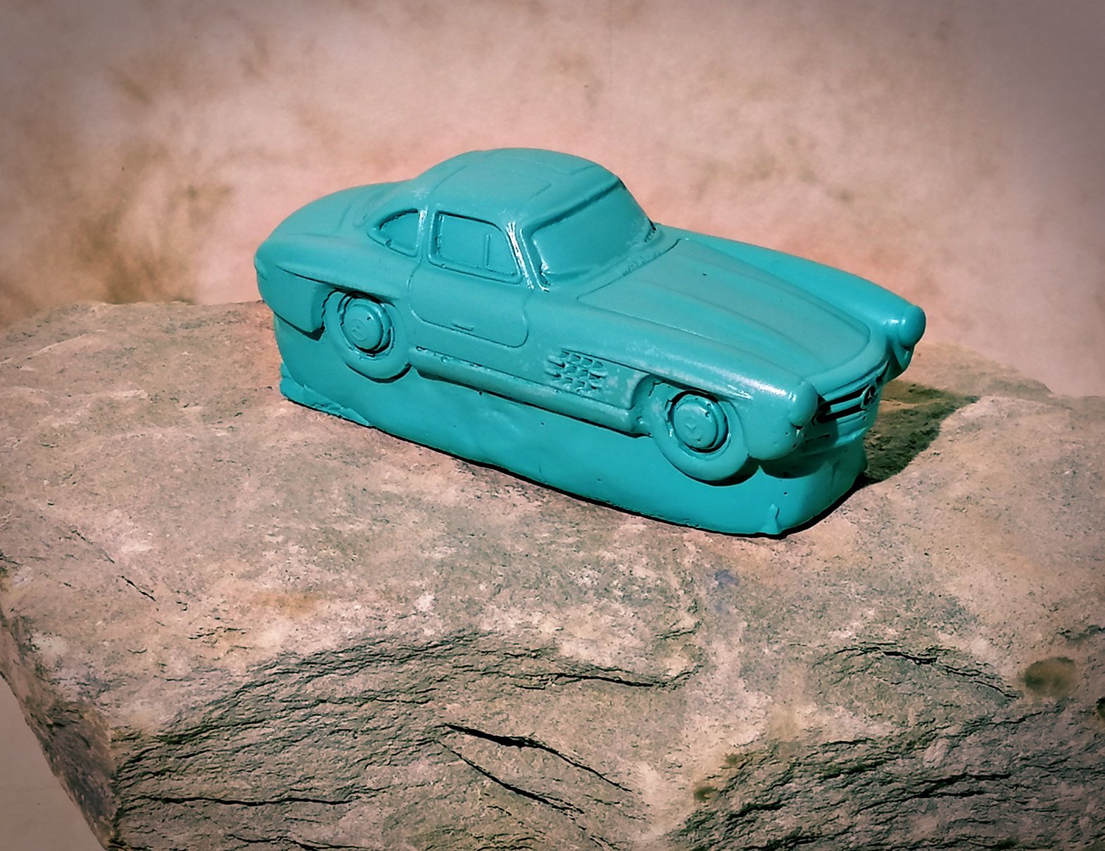 Roland Van Ast; Born Out Of Rock Mercedes 3, 2020, Original Ceramics Handbuilt, 4 x 1.6 inches. Artwork description: 241 Born out of Rock by Mad MouseMercedes 300 SL- Handmade modelcars- Born out of Rock series- 1 of only 50- Scale 143- 10 cm 150 gr- Handmade mold- Cast porcelain plaster- Sculpted model- Hand painted- Protective layer- Showcase box- Small series, special colors and models on ...