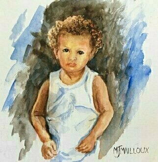 Mary Jean Mailloux; Baby Gael, 2022, Original Watercolor, 6 x 6 inches. Artwork description: 241 A child of the universe, baby Gael looks out at the world, a little nervous, but trusting that he will be cared for and protected...