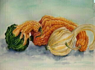 Mary Jean Mailloux, 'Gourd Friends', 2013, original Watercolor, 12 x 10  x 1.1 inches. Artwork description: 2103  a study in texture and form.  So much fun to explore ...