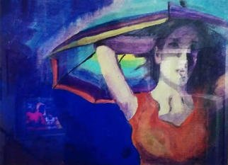 Maitrry P Shah; In The Rain, 2014, Original Drawing Other, 11.7 x 8.4 inches. Artwork description: 241 Girl standing in the rain with an umbrella...