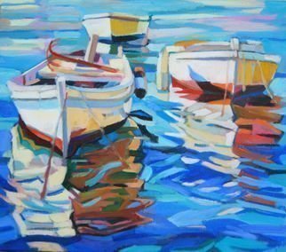 Maja Djokic Mihajlovic, 'Boats', 2018, original Painting Oil, 40 x 35  x 2 cm. Artwork description: 1758 sea- reflection - water- boats- blue- ...