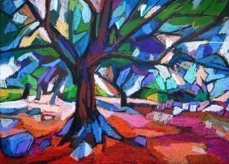 Maja Djokic Mihajlovic, 'Olive Tree', 2018, original Pastel, 35 x 25  cm. Artwork description: 1758 Pastel on paper   tree, oil, olive, landscape, nature, red, green, land, wood. Dimension : 35 x 24. 8 x 0. 1 cm. ...