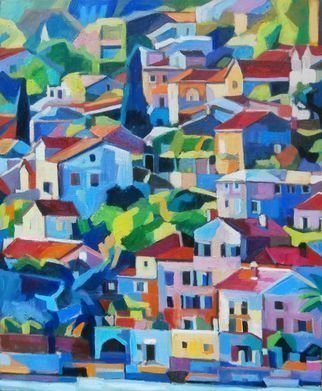Maja Djokic Mihajlovic; Seascape, 2018, Original Painting Oil, 50 x 60 cm. Artwork description: 241 seascape, cityscape, houses, street, roofs, town...