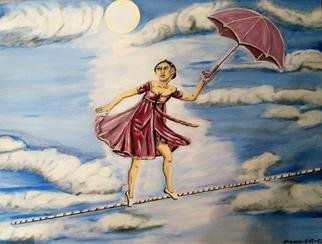Mamu Art; Balance, 2009, Original Painting Acrylic, 80 x 60 cm. Artwork description: 241    Das Leben ist manchmal wie ein Drahtseilakt. Diese Frau aber scheint - hoch in den Wolken - vollig schwerelos uber das Seil zu balancieren      ...