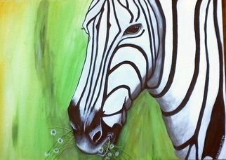 Mamu Art; Gedankenverloren, 2014, Original Painting Acrylic, 70 x 50 cm. Artwork description: 241 GenA1/4sslich und ganz in Gedanken kaut das Zebra auf den GA$?nseblA1/4mchen. ...