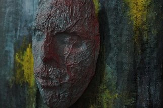 Janis Cirulis; Skin Da Forest, 2015, Original Mixed Media, 36 x 56 cm. Artwork description: 241   original art work. painted face print mixed with mosquito net. one out off following series 