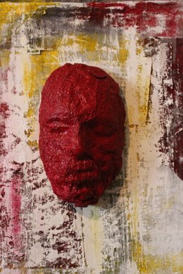 Janis Cirulis; Sun Burn, 2015, Original Mixed Media, 36 x 62 cm. Artwork description: 241   original art work. painted face print mixed with net. one out off following series 