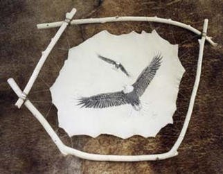 Thomas Konrath; For  Life     Bonded, 2002, Original Drawing Pen, 24 x 16 inches. Artwork description: 241 A mated pair of  Bald Eagles in flight...