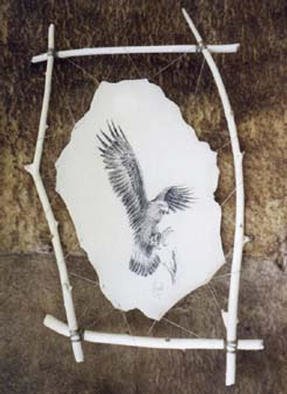 Thomas Konrath; Golden Eagle, 2002, Original Drawing Pen, 12 x 16 inches. Artwork description: 241 golden eagle, about to land...