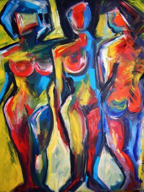 Marcia Pinho; Three Women, 2005, Original Painting Oil, 80 x 90 cm. Artwork description: 241    Expressionism, figurative, painting, acrylic and ink, canvas                                               ...