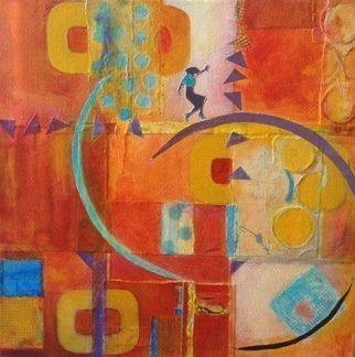 Margaret Thompson, 'Balancing', 2014, original Mixed Media, 50 x 50  x 3 inches. Artwork description: 1758                  Acrylic, collage, mixed media on canvas.              My woman falls, dances, balances, depending on her phase of life. Her presence humanises an otherwise abstract landscape  ...