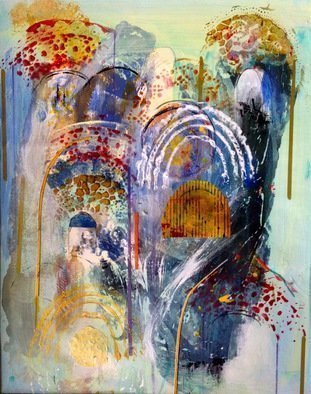 Margaret Thompson, 'Cascade', 2015, original Mixed Media, 40 x 50  inches. Artwork description: 1758                        Acrylic, collage, mixed media on paper     stark, spare, landscape on paper         My woman falls, dances, balances, depending on her phase of life. Her presence humanises an otherwise abstract landscape        ...