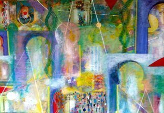 Margaret Thompson, 'Electric Wires And Arches', 2013, original Mixed Media, 90 x 60  x 4 inches. Artwork description: 1758                 Acrylic, collage, mixed media on canvas.               ...