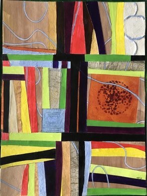 Margaret Thompson; Escaping The Bookshelf, 2021, Original Collage, 40 x 50 cm. Artwork description: 241 This is a collage based on the beautiful quilts of Gees Bend. ...