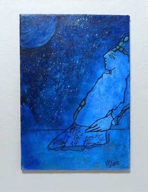 Margaret Stone; Charting The Moon, 2017, Original Mixed Media, 7 x 9 inches. Artwork description: 241  This painting is Acrylic and Ink.  It is mounted on a stretched canvas and ready to hang.  Enjoy and let your imagination tell the story. ...