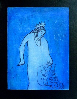 Margaret Stone; Keeper Of The Zodiac, 2016, Original Painting Acrylic, 8 x 10 inches. Artwork description: 241 Acrylic and Ink.  Painting is mounted on stretched canvas, wired and ready to hang.  Make up your story to go with the painting.  ...