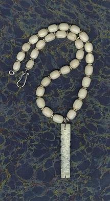 Margaret Stone, 'Long Life', 2004, original Jewelry, 1 x 13  inches. Artwork description: 4287 The pendant is carved jade.  It is one half inche in width and 3 inches in length.  It is strung on buri beads and silver.  The necklace is 20 inches around.  ...