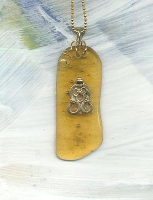 Margaret Stone, 'Magic Detail', 2004, original Jewelry, 1 x 3  inches. Artwork description: 3891 Fused amber glass with bronze talisman.  Findings are 14K GF. ...
