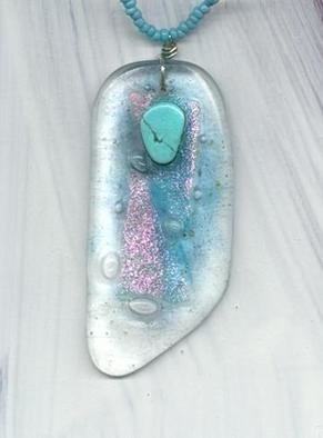 Margaret Stone, 'Turquoise On Dichroic Gla...', 2004, original Glass Jewelry, 1 x 3  inches. Artwork description: 5079 Turquoise cab on fused glass with dichroic inclusions.  The chain and findings are silver....