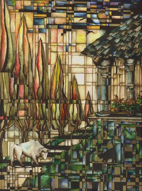 Venczak Marianna; The Evening, 2003, Original Watercolor, 297 x 420 mm. Artwork description: 241  figurative, venczak, watercolor, mixed technic, surreal         ...