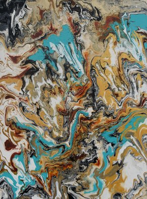 C. Mari Pack; Abstract Relative, 2015, Original Painting Acrylic, 18 x 24 inches. Artwork description: 241  Original poured acrylic painting. Vibrant teal and gold with contrasting black and white. It is inspired by science and the american southwest. All materials used are archival. ...
